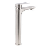 Brushed Nickel Rounded Edge Tall Basin Mixer Kitchen Vanity Faucet Tap Spout Set