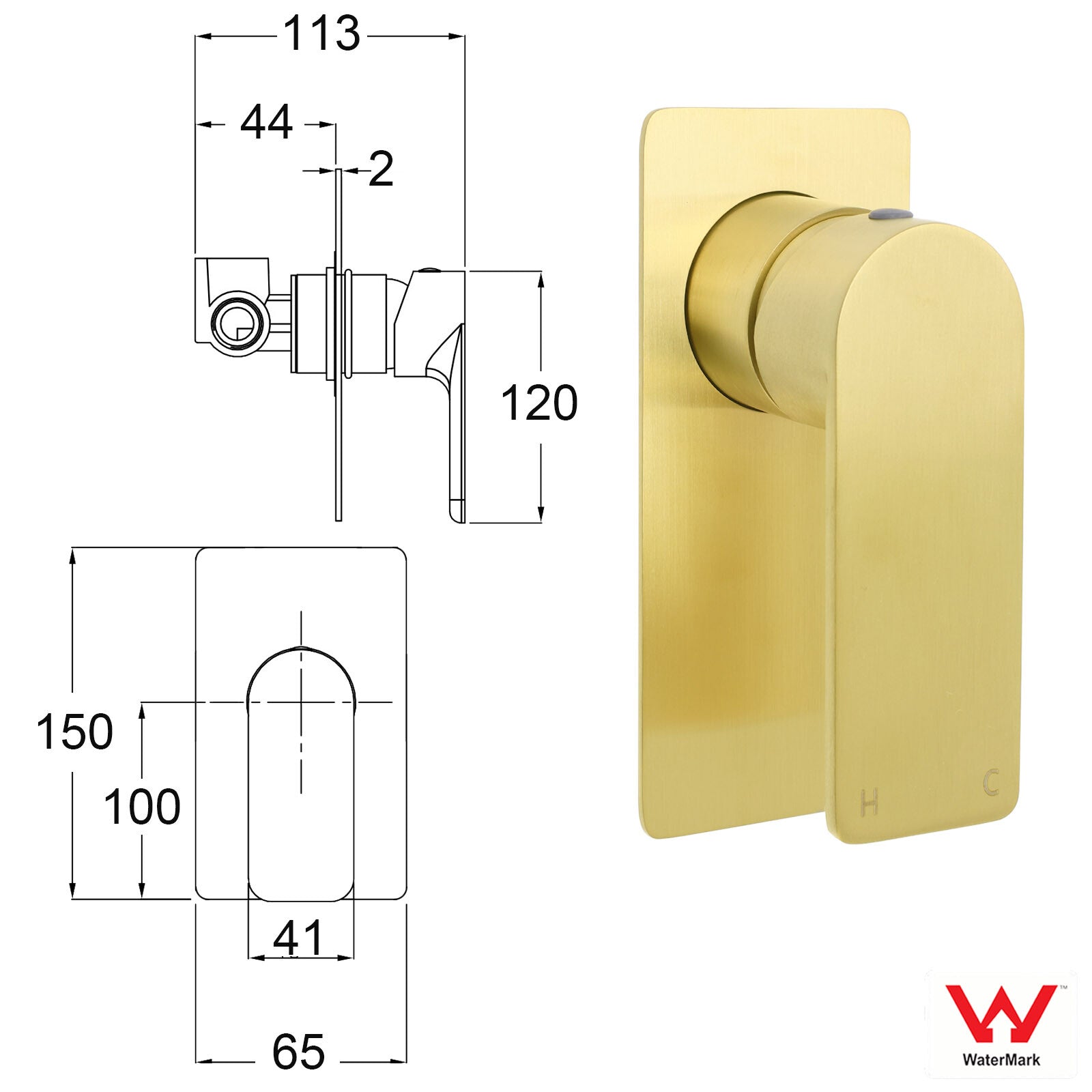Rectangle Brushed Gold Shower Mixer Hot Cold Tapware Ceramic Cartridge Component