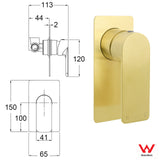 Rectangle Brushed Gold Shower Mixer Hot Cold Tapware Ceramic Cartridge Component