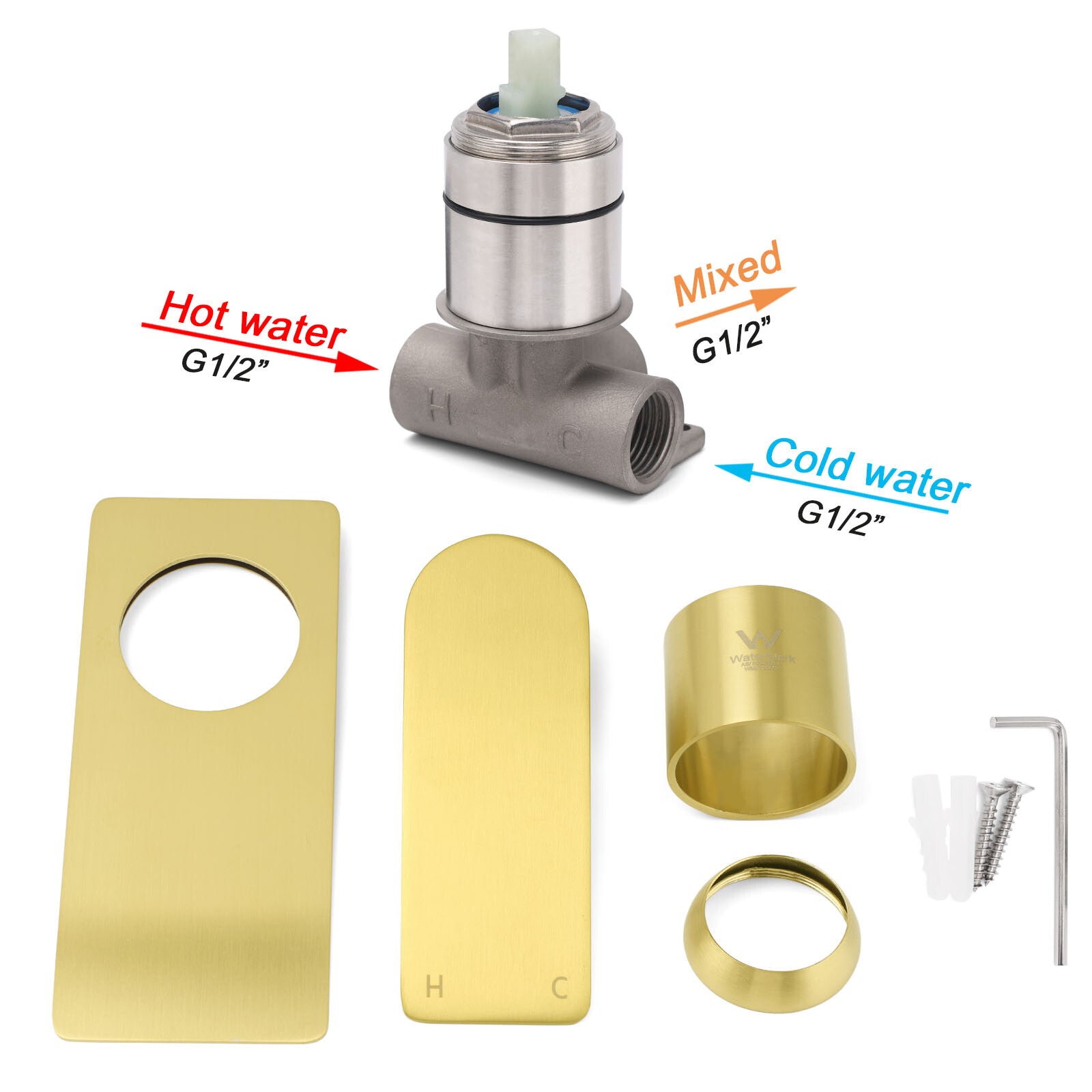 Rectangle Brushed Gold Shower Mixer Hot Cold Tapware Ceramic Cartridge Component