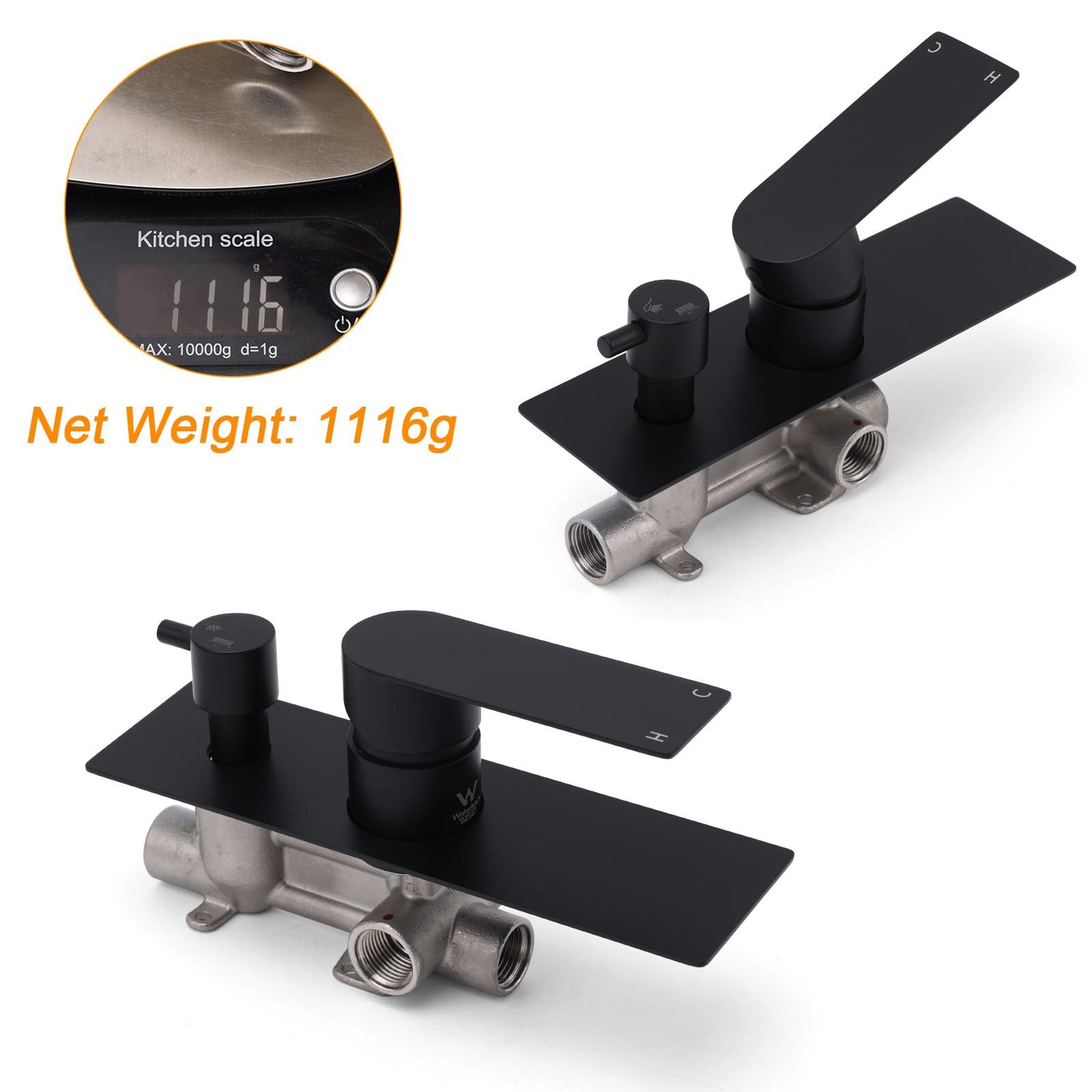 Watermark Matt Black Square Bathroom Shower Mixer 2-Way Control Switch Diverter