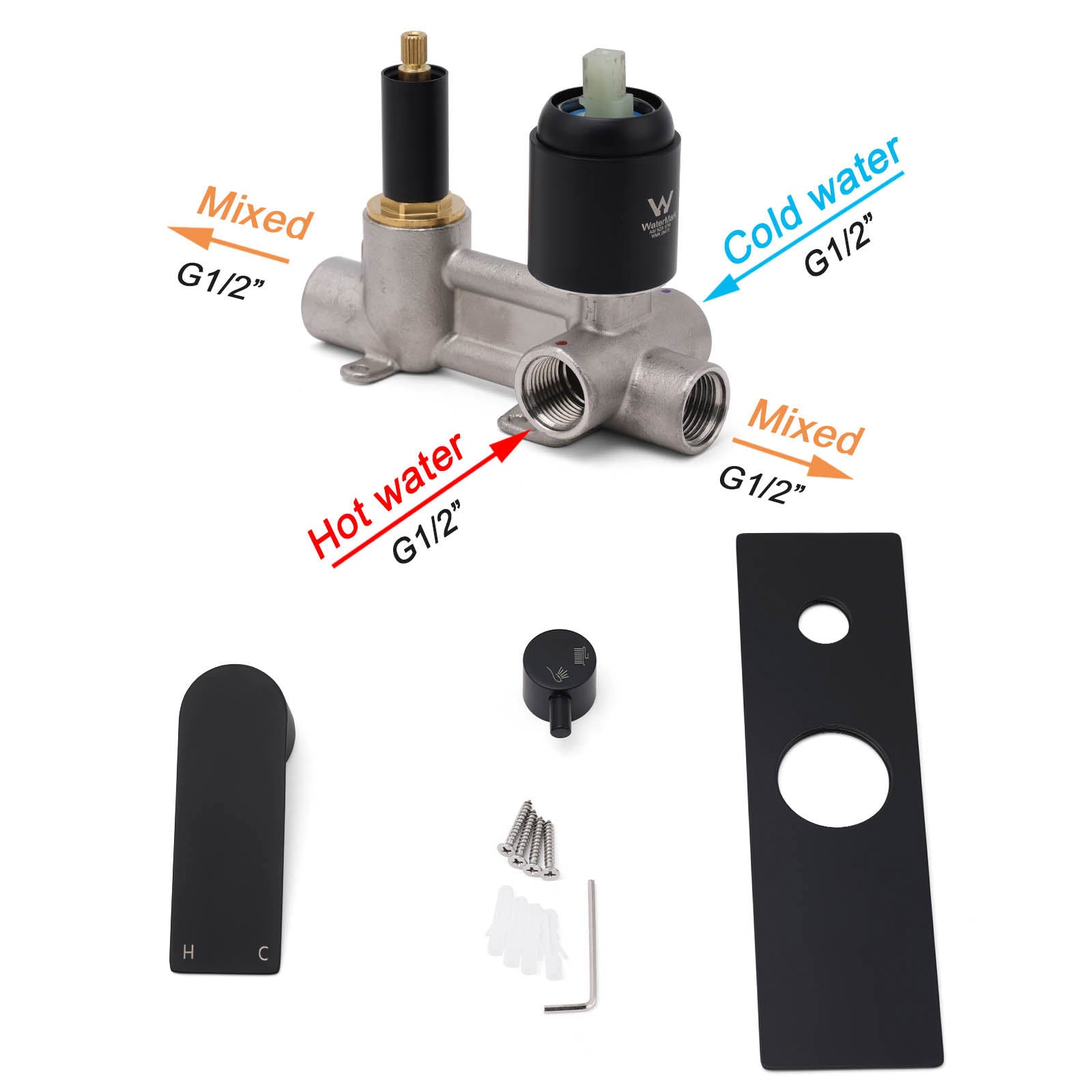 Watermark Matt Black Square Bathroom Shower Mixer 2-Way Control Switch Diverter