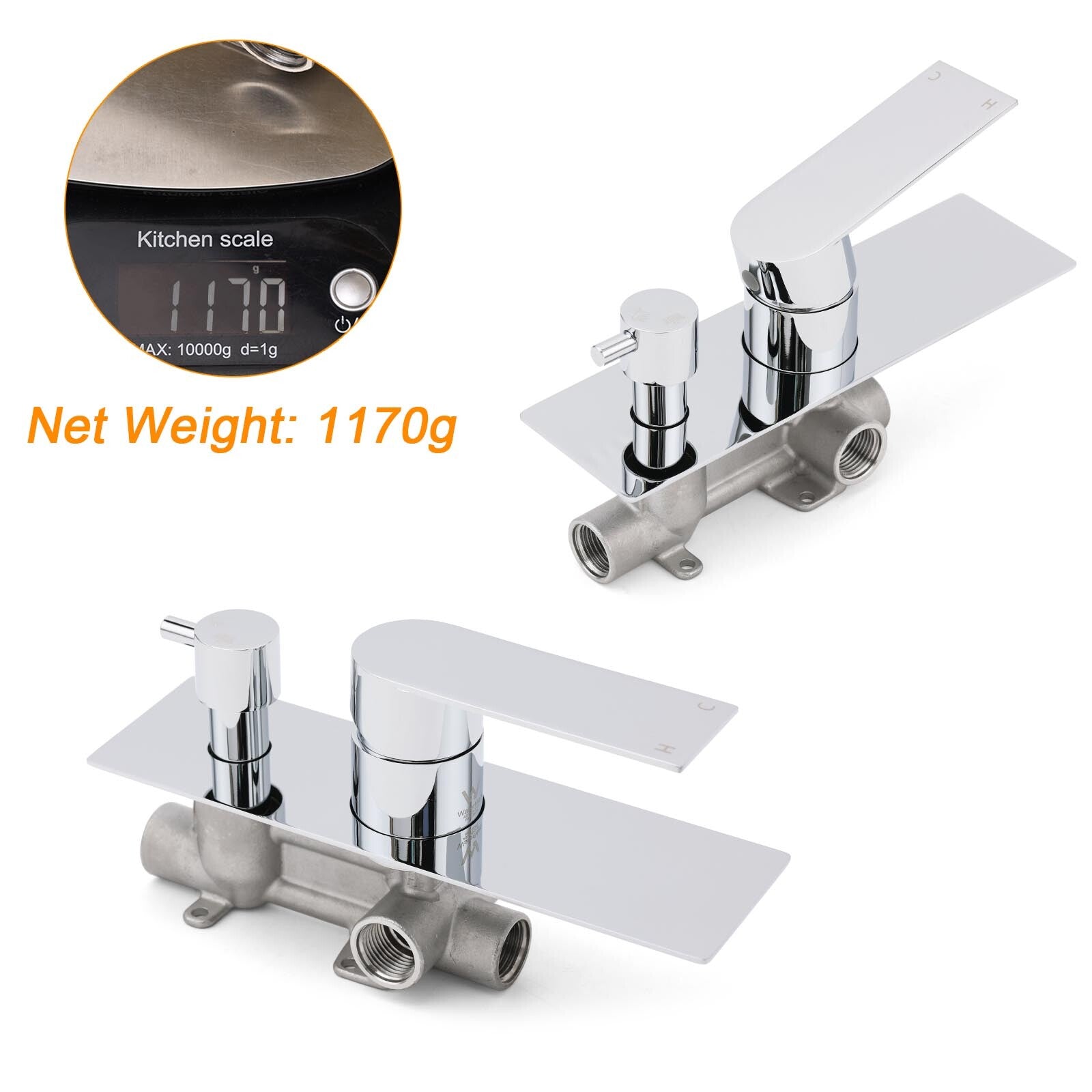 Watermark Chrome Square Shower Mixer Diverter Tap Valve For Shower Combo Spout
