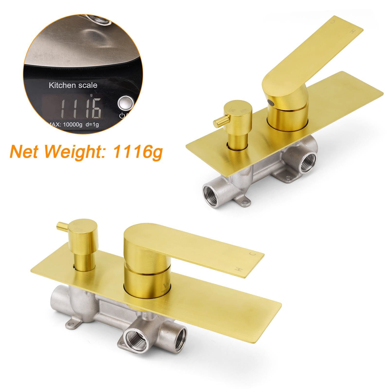 Brushed Gold Bathroom Square Concealed Shower Mixer Diverter Switch Wall Mounnt