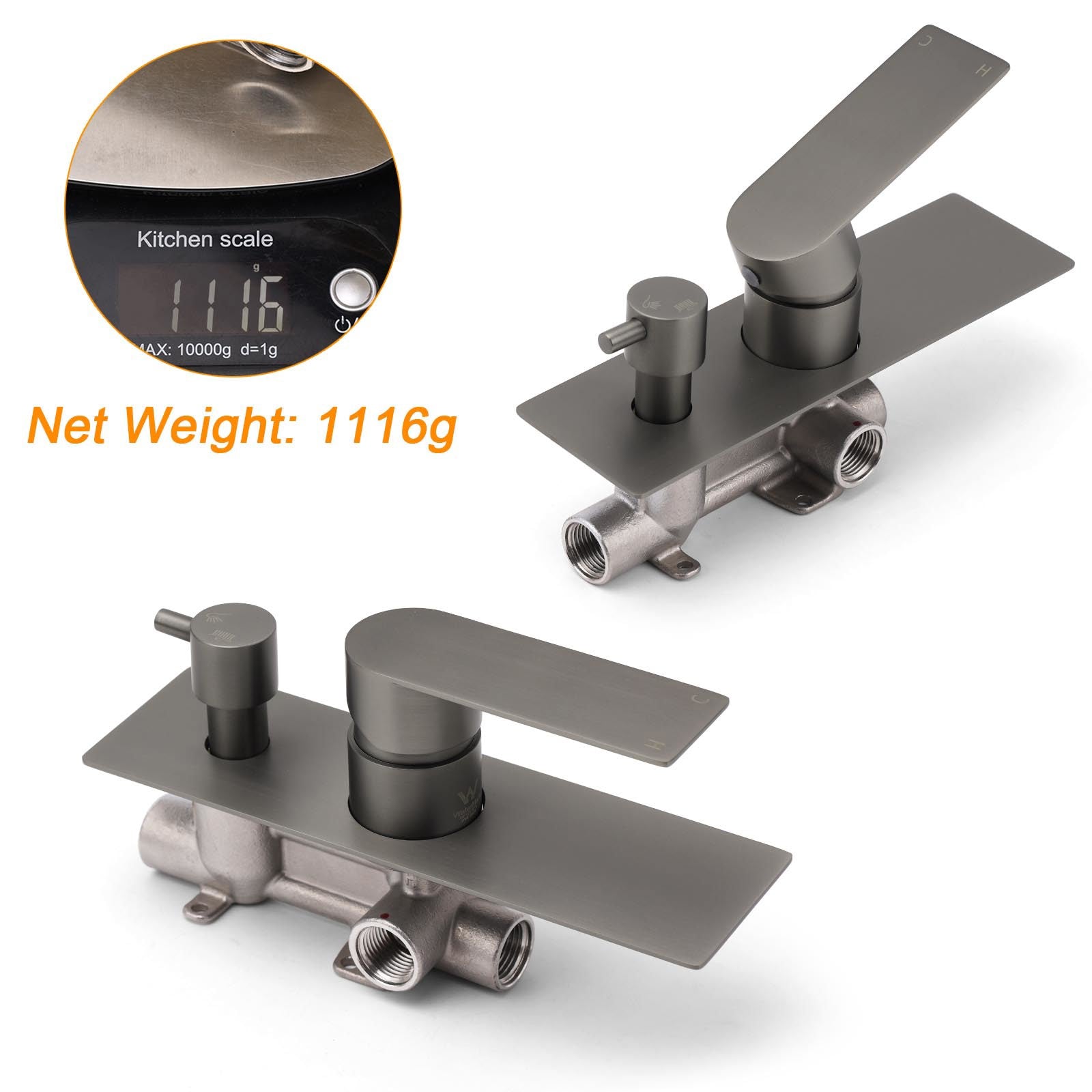 Gun Metal Grey Square Wall Mounted Shower Mixer Diverter 2 Ways Switch Valve Set