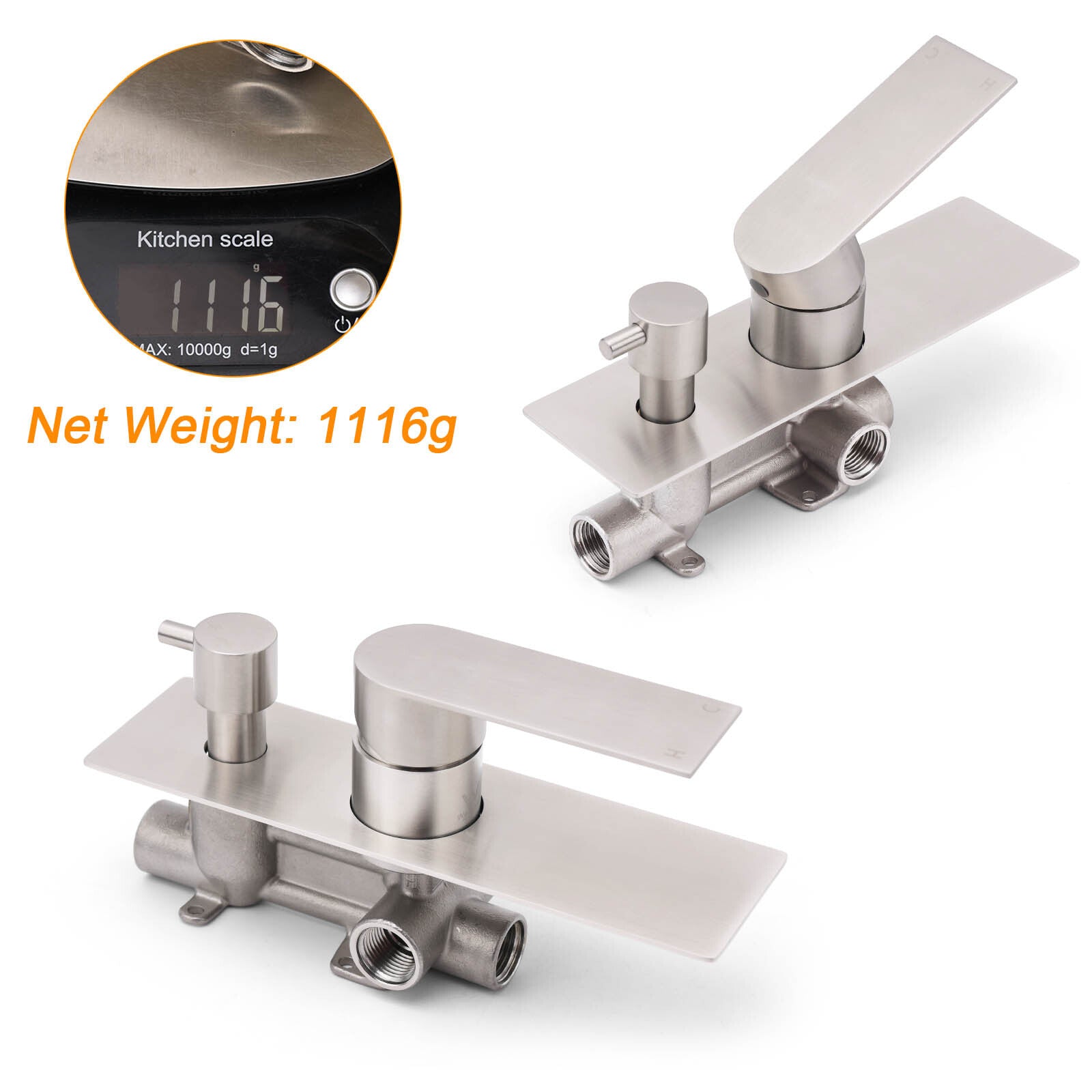 Brushed Nickel Silver Square Stylish 1/2inch Shower Mixer Diverter 2 Way Switch