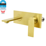 Brushed Gold Cubic Square Wall Mount Basin Mixer Laundry Tap Spout Vanity Faucet