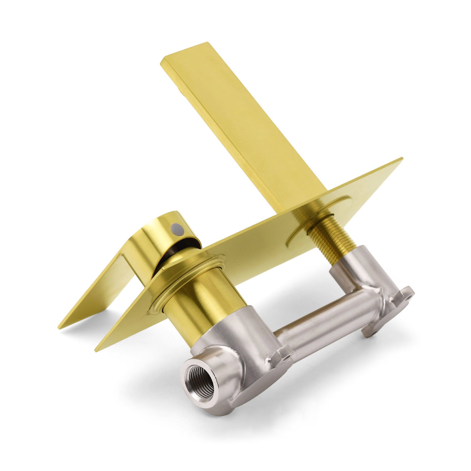 Brushed Gold Cubic Square Wall Mount Basin Mixer Laundry Tap Spout Vanity Faucet