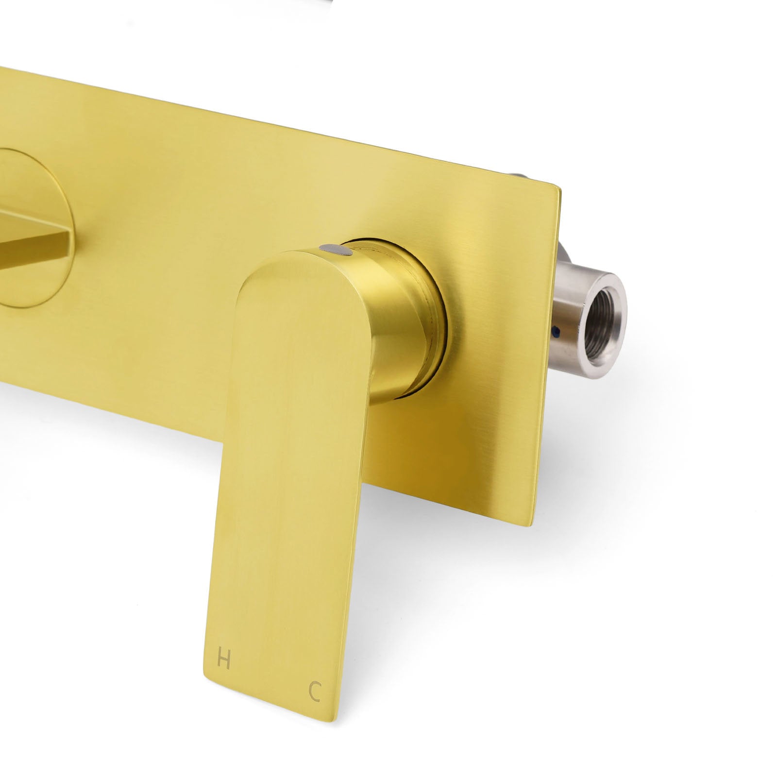 Brushed Gold Cubic Square Wall Mount Basin Mixer Laundry Tap Spout Vanity Faucet