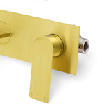 Brushed Gold Cubic Square Wall Mount Basin Mixer Laundry Tap Spout Vanity Faucet
