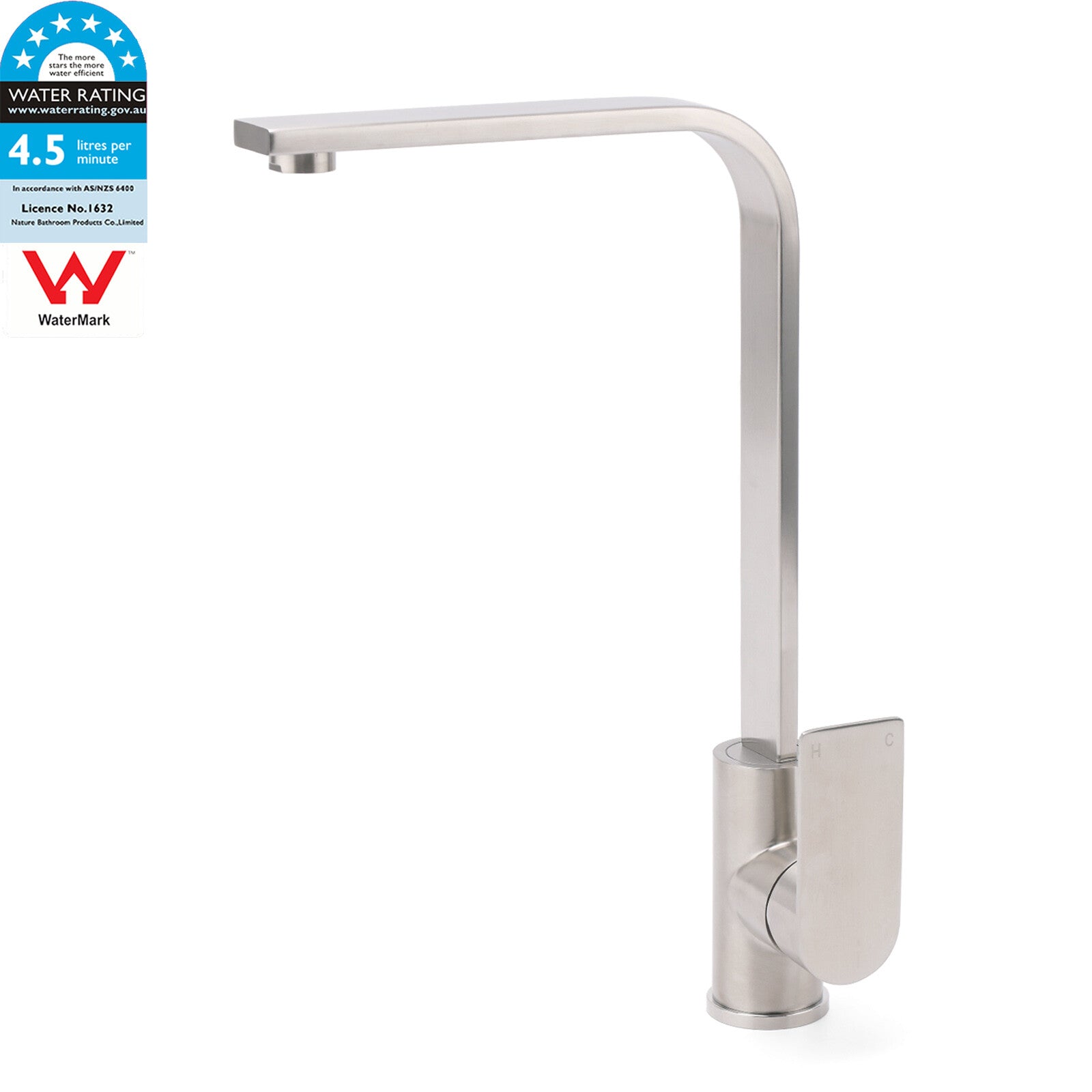 WELS Brushed Nickel Square Kitchen Sink Laundry Mixer 360º Swivel Faucet Tapware