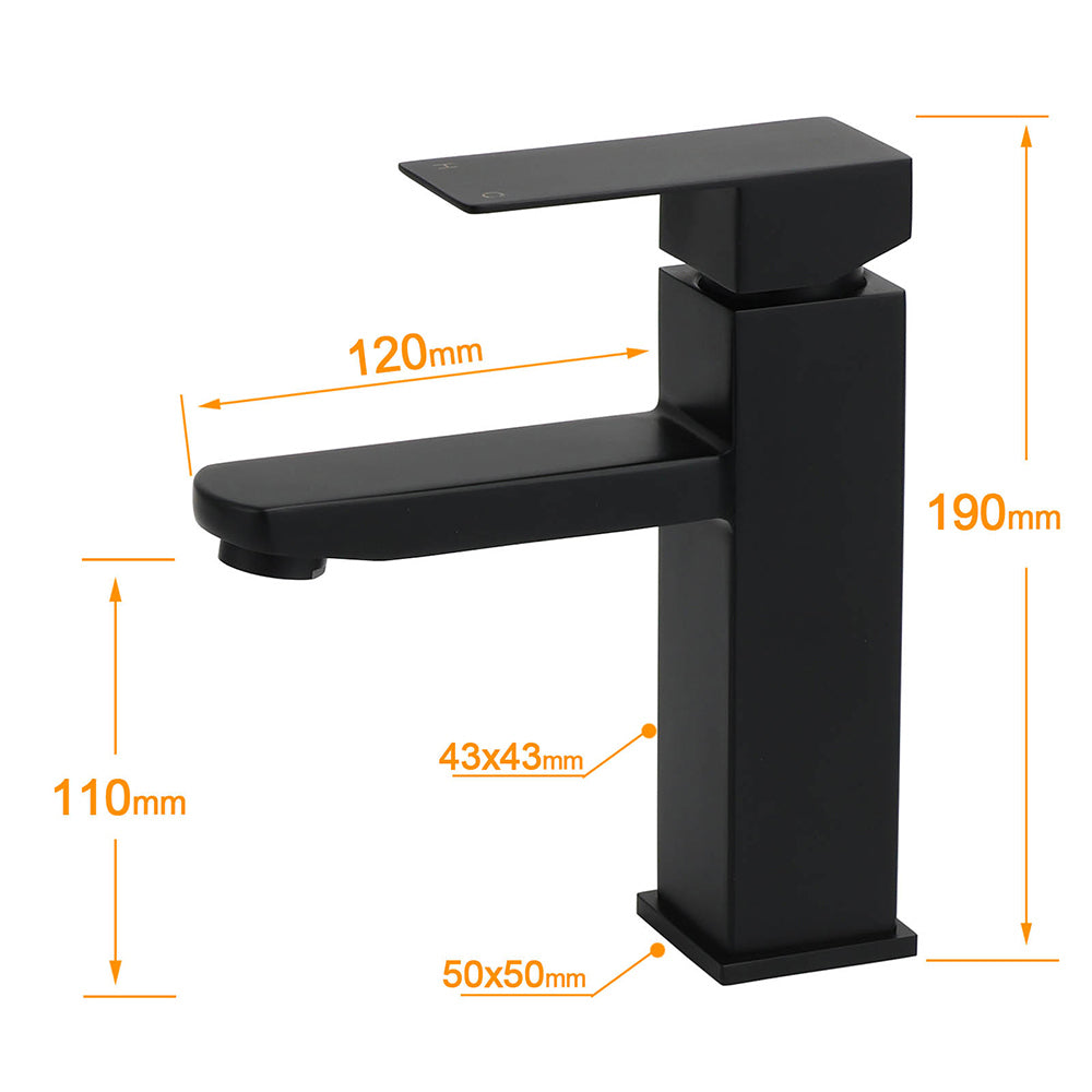 Shower Heads & Screens: WELS Classic Square Matt Black Basin Mixer Vanity Laundry Sink Faucet Tap Outlet