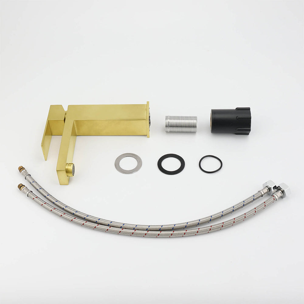 Brushed Gold 165mm Square Basin Mixer Faucet Hot Cold Tap Kitchen Laundry Vanity