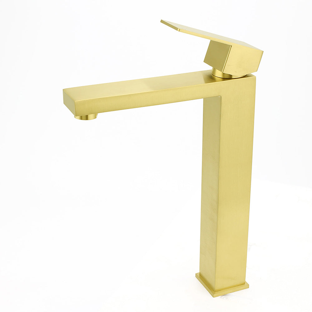 WELS 6L/m Brushed Gold Square Tall Basin Vessel Mixer Kitchen Laundry Faucet Tap
