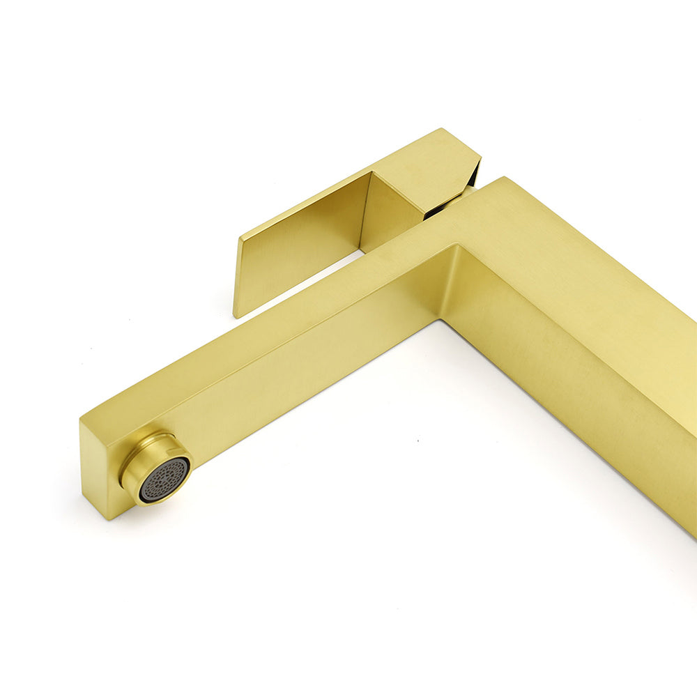 WELS 6L/m Brushed Gold Square Tall Basin Vessel Mixer Kitchen Laundry Faucet Tap
