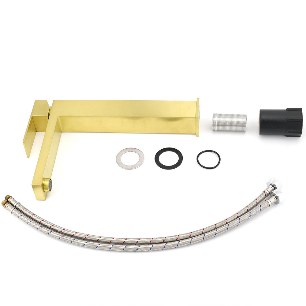 WELS 6L/m Brushed Gold Square Tall Basin Vessel Mixer Kitchen Laundry Faucet Tap