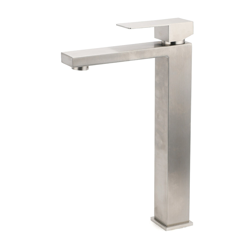 WELS Square Tall Basin Vessel Mixer Faucet Tap Kitchen Laundry Brushed Nickel