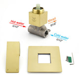 Shower Heads & Screens: Brushed Gold Square Bath Shower Mixer Hot Cold Tap Ceramic Cartridge For Bath Set