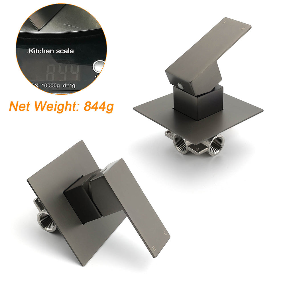 Shower Heads & Screens: Watermark Gun Metal Square Bath Shower Mixer Hot Cold Tap Ceramic Cartridge Valve