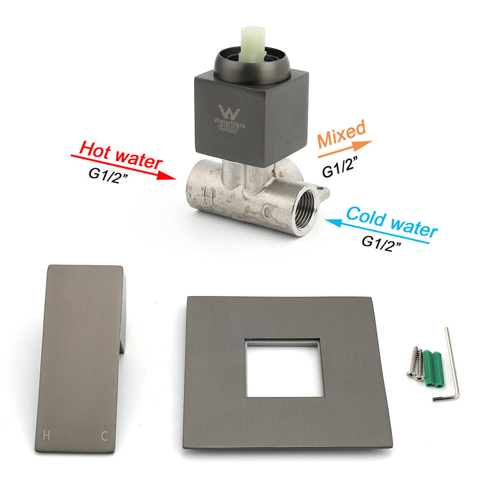 Shower Heads & Screens: Watermark Gun Metal Square Bath Shower Mixer Hot Cold Tap Ceramic Cartridge Valve