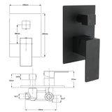 Shower Heads & Screens: Matt Black Square Stainless Steel Shower Mixer 2 Way Bath Set Diverter Watermark