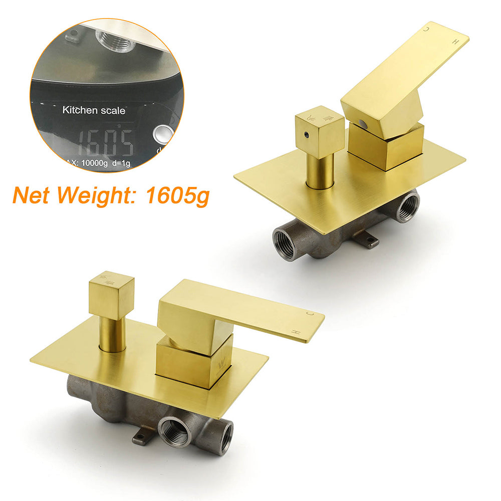 Shower Heads & Screens: Watermark 1/2 Inch Shower Mixer Diverter Brushed Gold Square Stainless Steel Set
