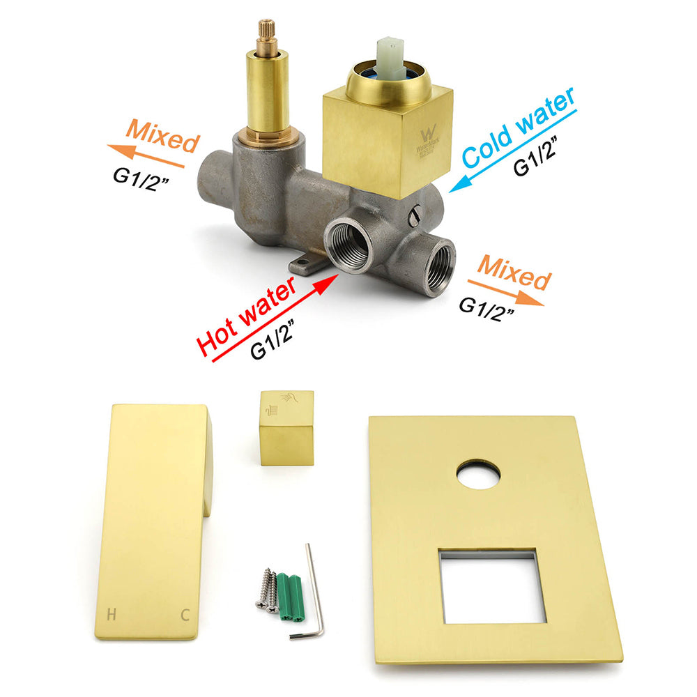 Shower Heads & Screens: Watermark 1/2 Inch Shower Mixer Diverter Brushed Gold Square Stainless Steel Set
