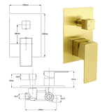 Shower Heads & Screens: Watermark 1/2 Inch Shower Mixer Diverter Brushed Gold Square Stainless Steel Set