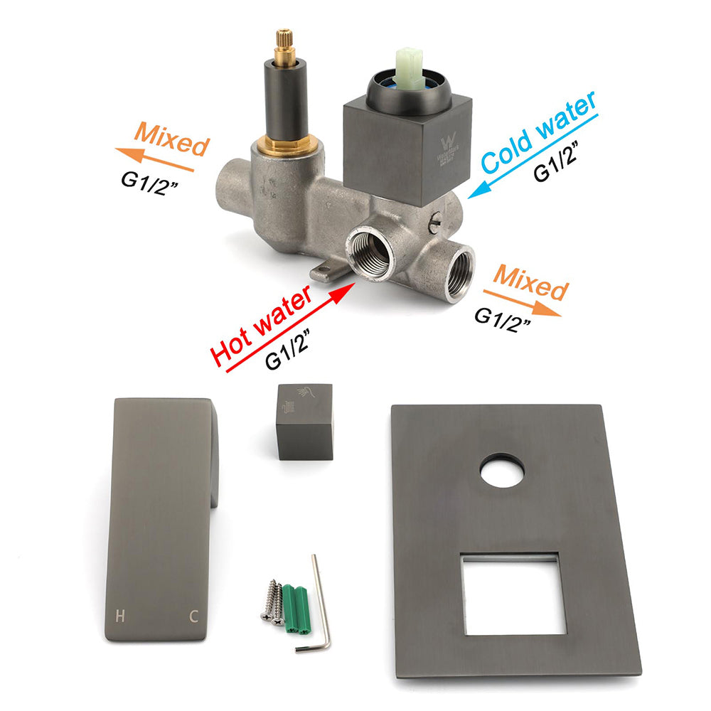 Shower Heads & Screens: Gun Metal Square Stainless Steel Bath Shower Mixer 2 Way Switch Diverter Watermark