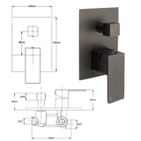 Shower Heads & Screens: Gun Metal Square Stainless Steel Bath Shower Mixer 2 Way Switch Diverter Watermark
