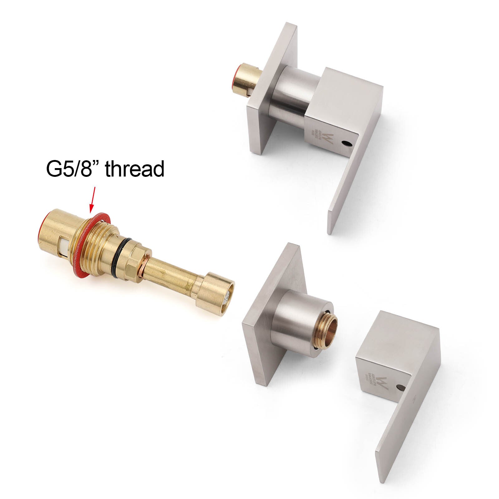 Brushed Nickel Square 1/4 Turn Wall Mounted Twin Taps For Shower Bath Spout Set