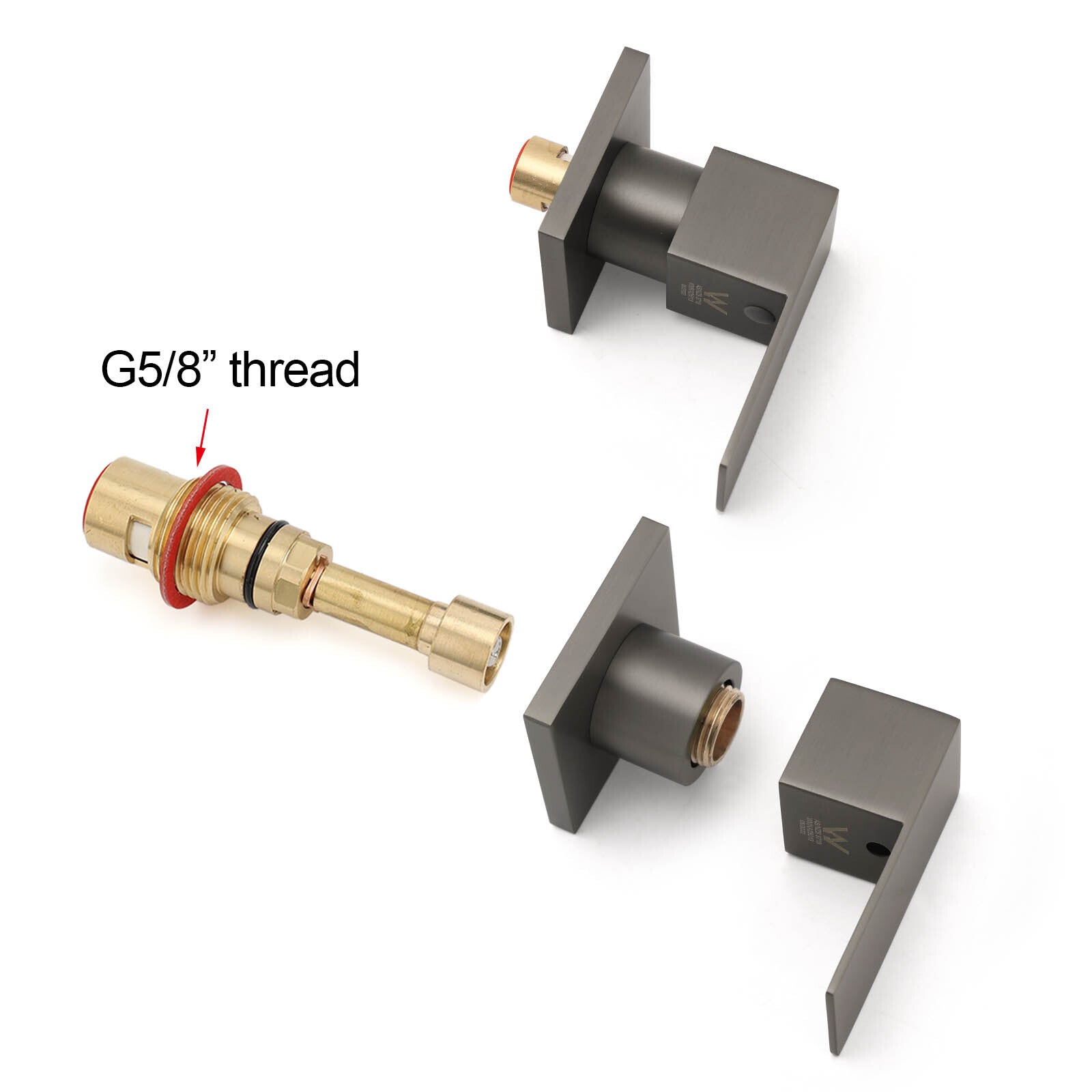 Gun Metal Grey Square 1/4 Quarter Turn Wall Twin Taps For Shower Basin Spout Set