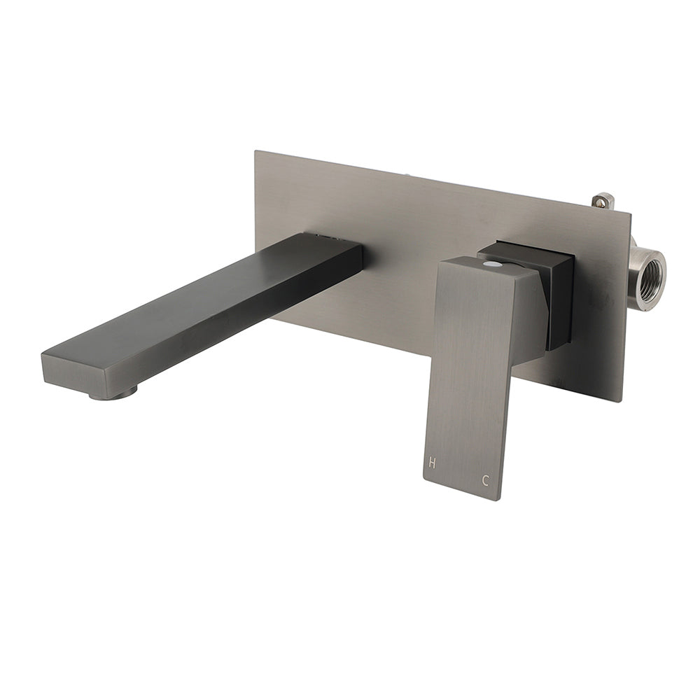 Shower Heads & Screens: WELS Gun Metal Square Wall Mount Basin Mixer Laundry Vanity Tap Spout Faucet Set