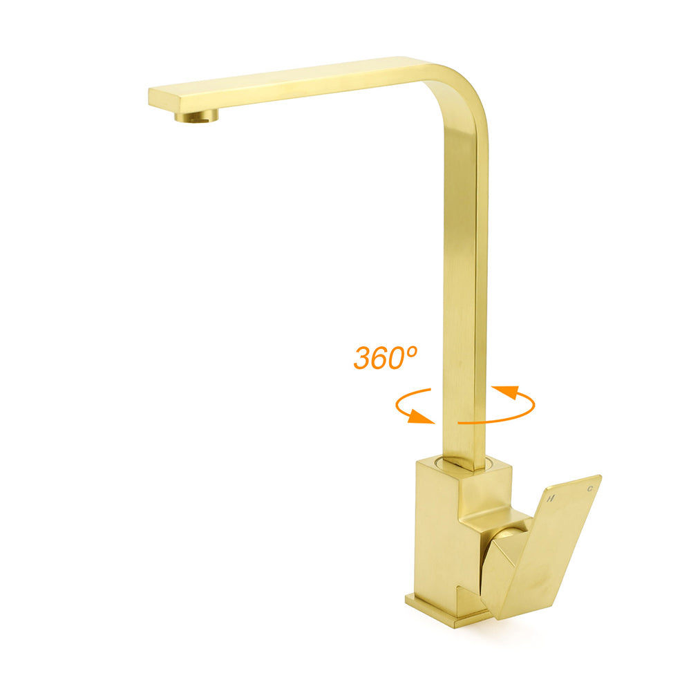 Shower Heads & Screens: WELS Brushed Gold Gooseneck 360º Swivel Laundry Sink Kitchen Mixer Faucet Tap