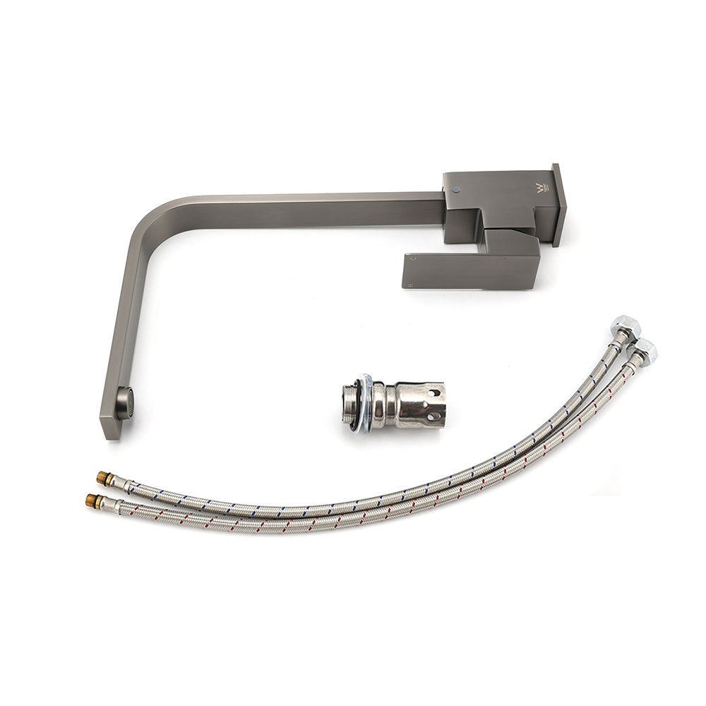 Shower Heads & Screens: WELS Gun Metal Square Gooseneck Swivel Laundry Kitchen Mixer Faucet Sink Tap Set