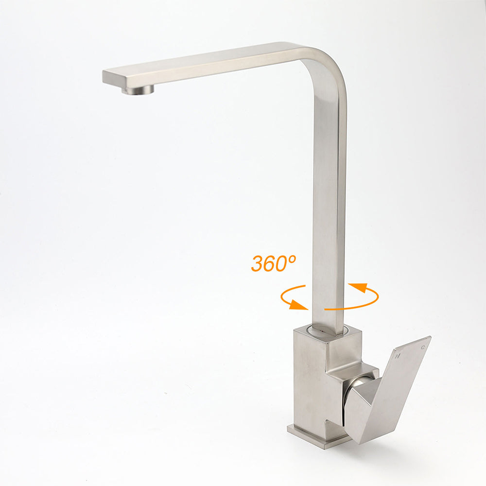 Shower Heads & Screens: WELS Square Kitchen Sink Laundry Mixer 360º Swivel Faucet Tap Set Brushed Nickel