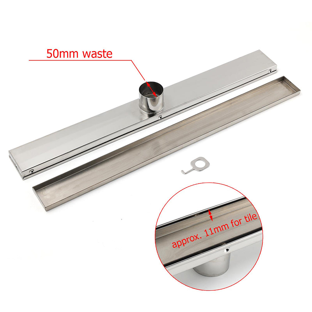 Shower Heads & Screens: 304 Stainless Steel 600mm Tile Insert Linear Shower Grate Floor Drain 50mm Waste