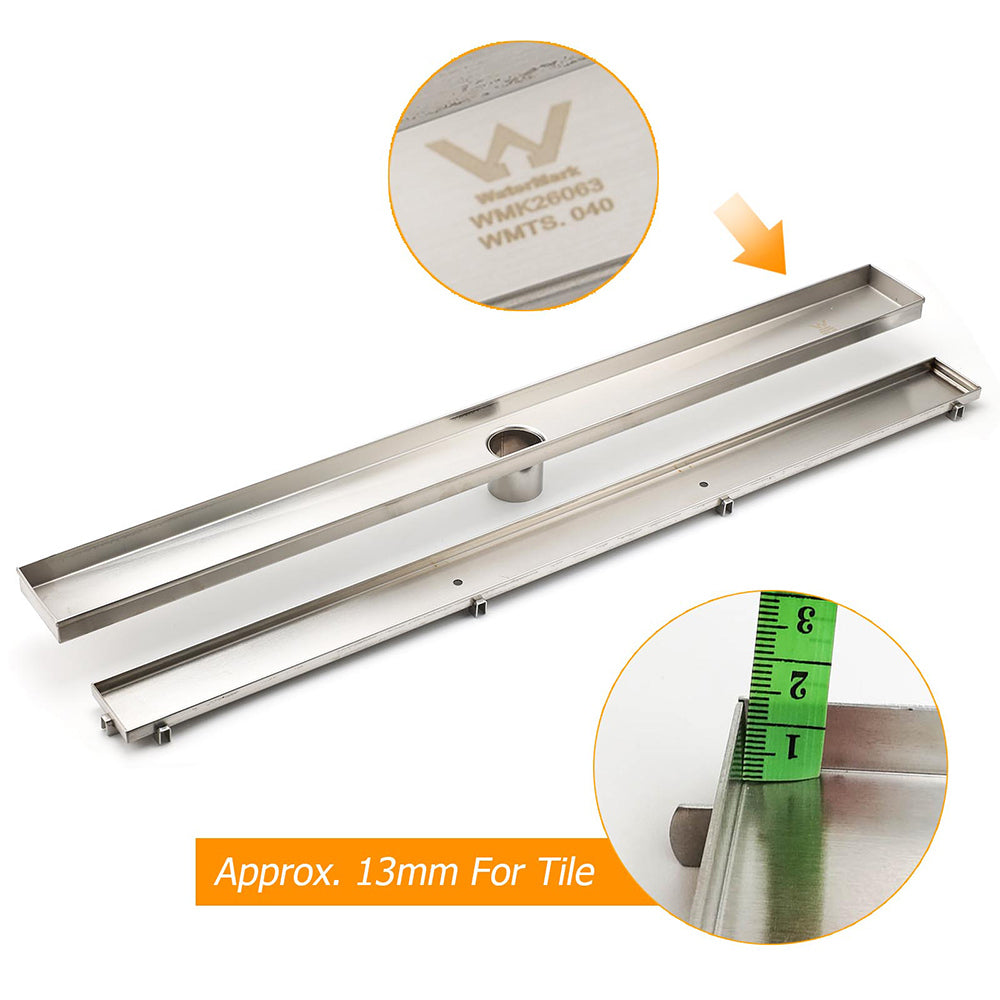 304 Stainless Steel 800mm Tile Insert Linear Shower Grate Floor Drain 50mm Waste