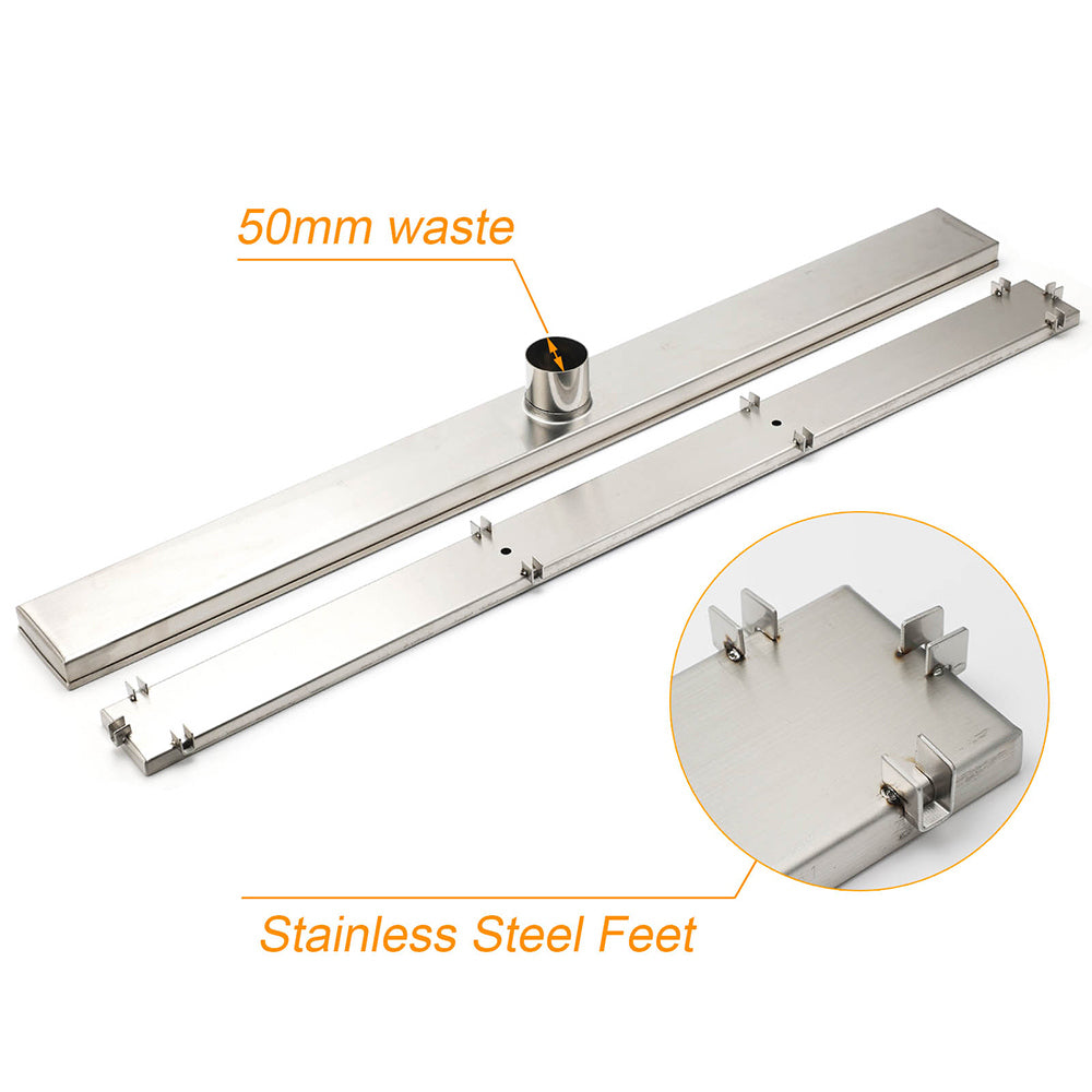 304 Stainless Steel 800mm Tile Insert Linear Shower Grate Floor Drain 50mm Waste