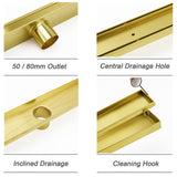 Shower Heads & Screens: Brushed Gold 304SUS 800mm Tile Insert Shower Grate Floor Drain 50mm Waste Outlet