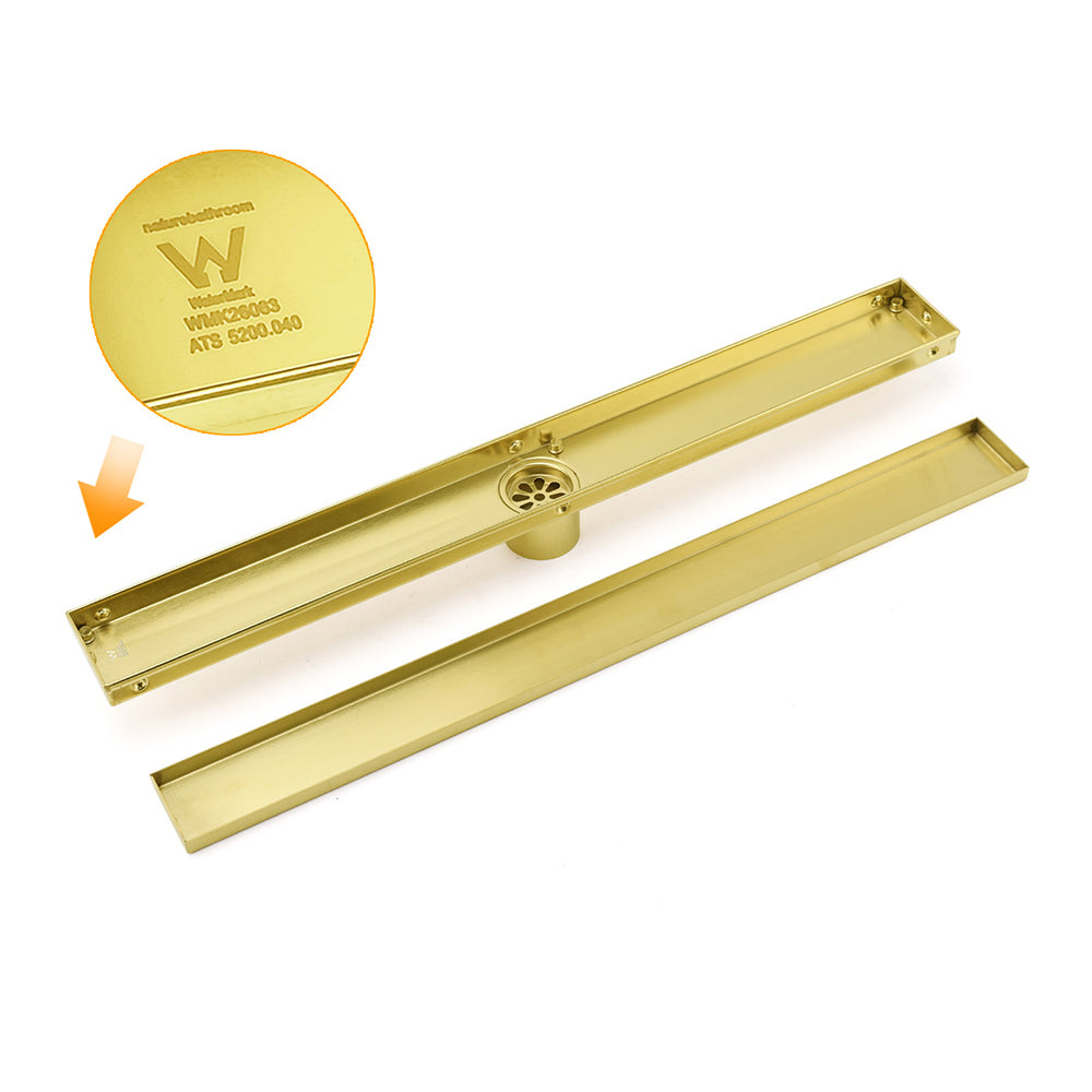 Brushed Gold 304SUS 800mm Tile Insert Shower Grate Floor Drain 50mm Waste Outlet