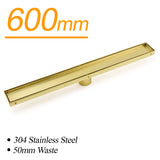 Shower Heads & Screens: Brushed Gold 600mm Tile Insert Linear Shower Grate Floor Drain 50mm Outlet Waste