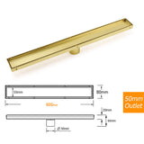 Shower Heads & Screens: Brushed Gold 600mm Tile Insert Linear Shower Grate Floor Drain 50mm Outlet Waste