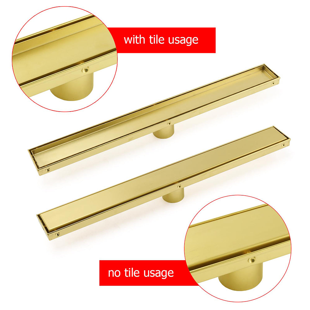 Brushed Gold 600mm Tile Insert Linear Shower Grate Floor Drain 50mm Outlet Waste