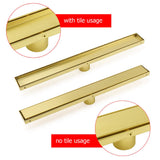 Shower Heads & Screens: Brushed Gold 600mm Tile Insert Linear Shower Grate Floor Drain 50mm Outlet Waste
