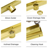 Shower Heads & Screens: Brushed Gold 600mm Tile Insert Linear Shower Grate Floor Drain 50mm Outlet Waste