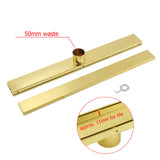 Shower Heads & Screens: Brushed Gold 600mm Tile Insert Linear Shower Grate Floor Drain 50mm Outlet Waste