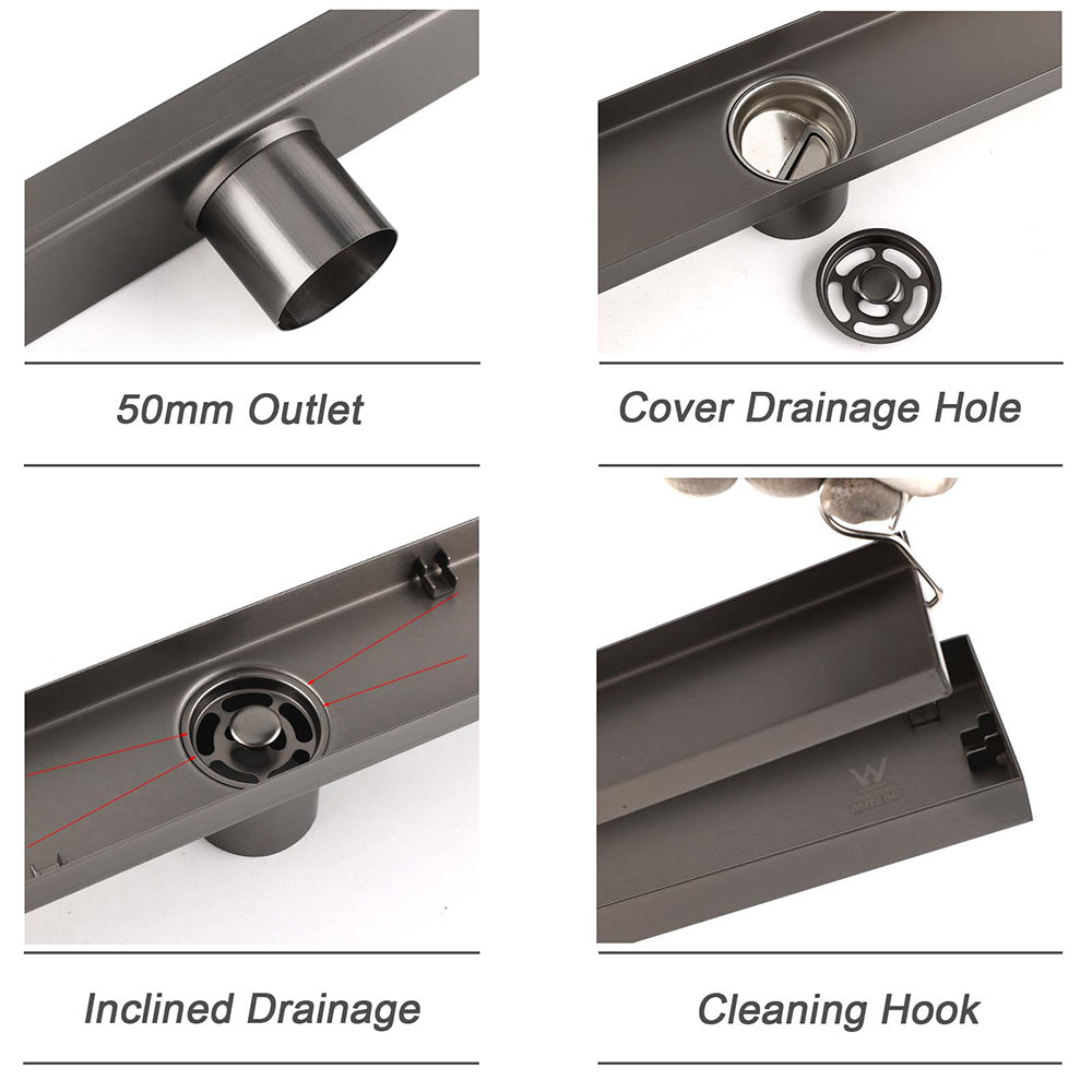 Shower Heads & Screens: Gun Metal Bathroom Tile Insert 800mm Linear Shower Grate Floor Drain 50mm Waste