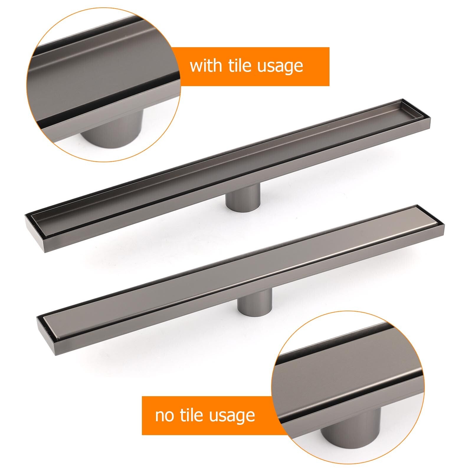 Shower Heads & Screens: Gun Metal Bathroom Tile Insert 800mm Linear Shower Grate Floor Drain 50mm Waste
