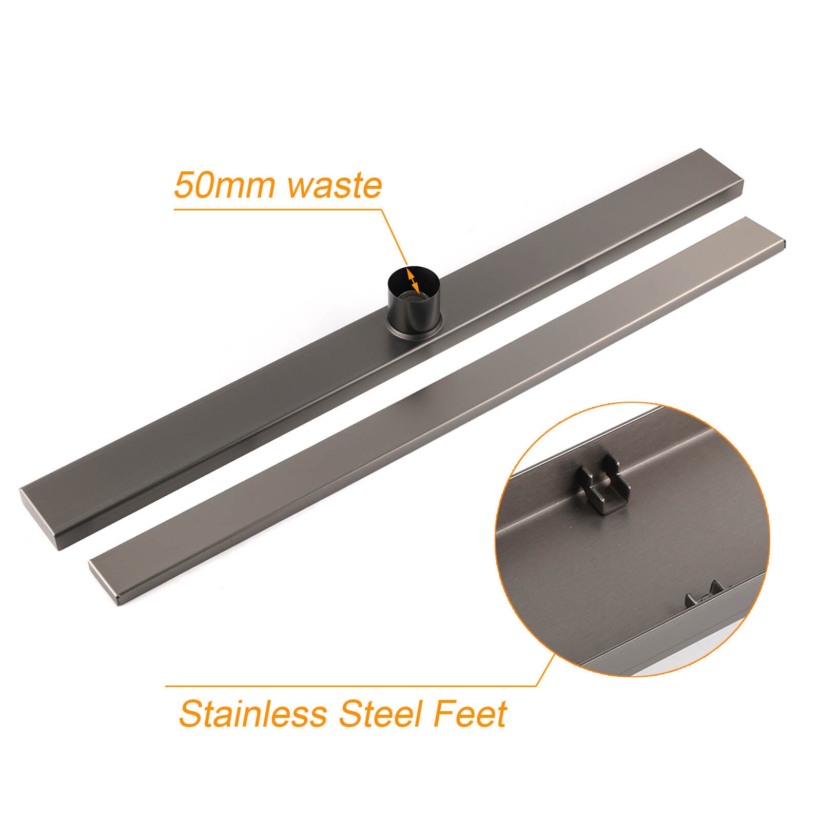 Shower Heads & Screens: Gun Metal Bathroom Tile Insert 800mm Linear Shower Grate Floor Drain 50mm Waste